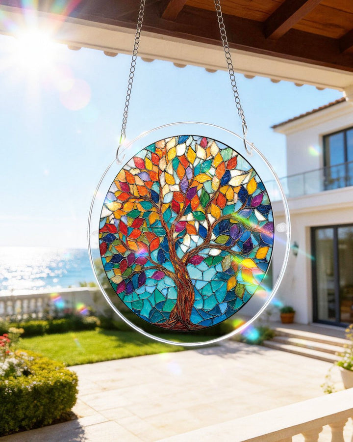 Acrylic Jigsaw Puzzle Suncatcher - Tree of Luminous Leaves