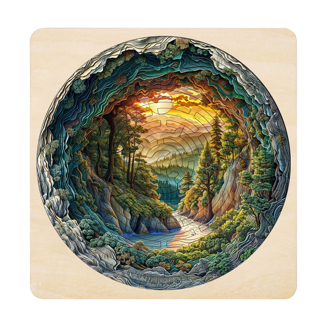Maze Puzzles Green Stream image featuring a scenic landscape jigsaw puzzle of natural elements and vibrant colors.