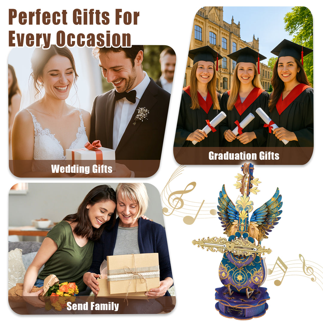 Blue Feather Cello– DIY Wooden Music Box, 3D Puzzle Craft Kit