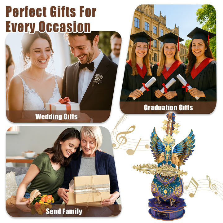 Blue Feather Cello– DIY Wooden Music Box, 3D Puzzle Craft Kit