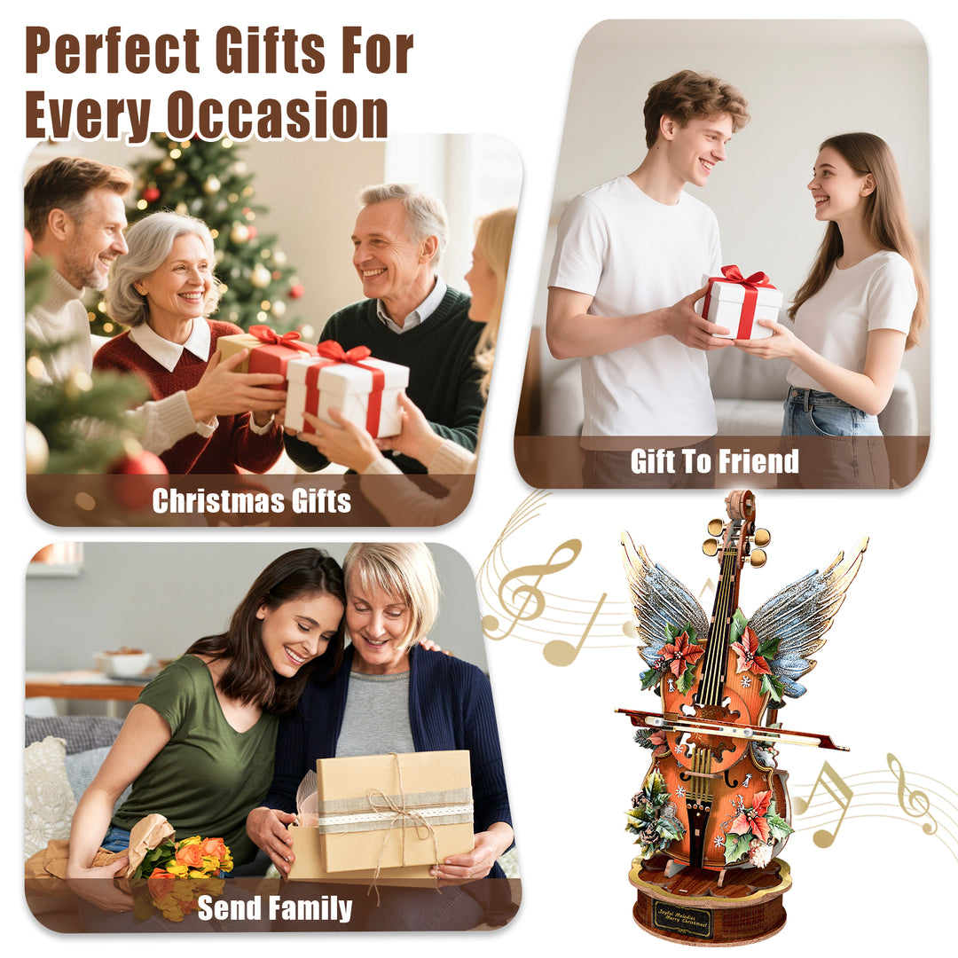 Christmas Cello– DIY Wooden Music Box, 3D Puzzle Craft Kit