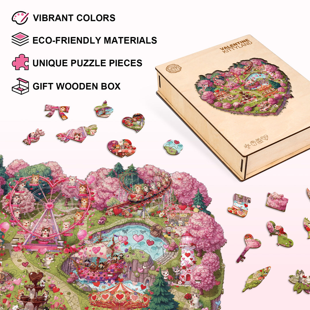 Valentine Kittyland Wooden Jigsaw Puzzle