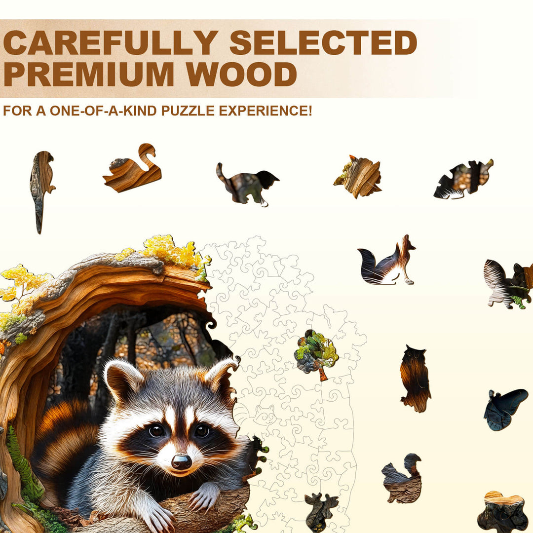 3D Tree hole raccoon-2 Wooden Jigsaw Puzzle