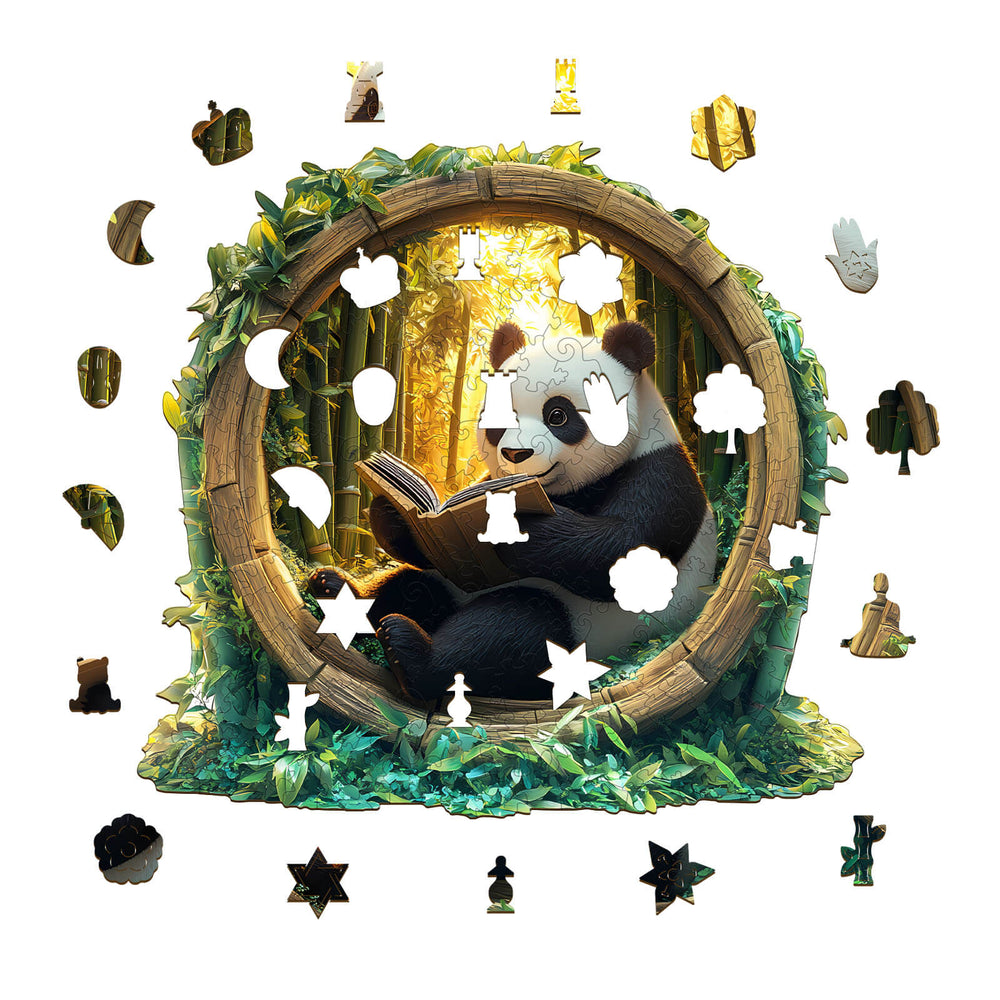 3D Bamboo Grove Scholar Panda Wooden Jigsaw Puzzle - Woodbests