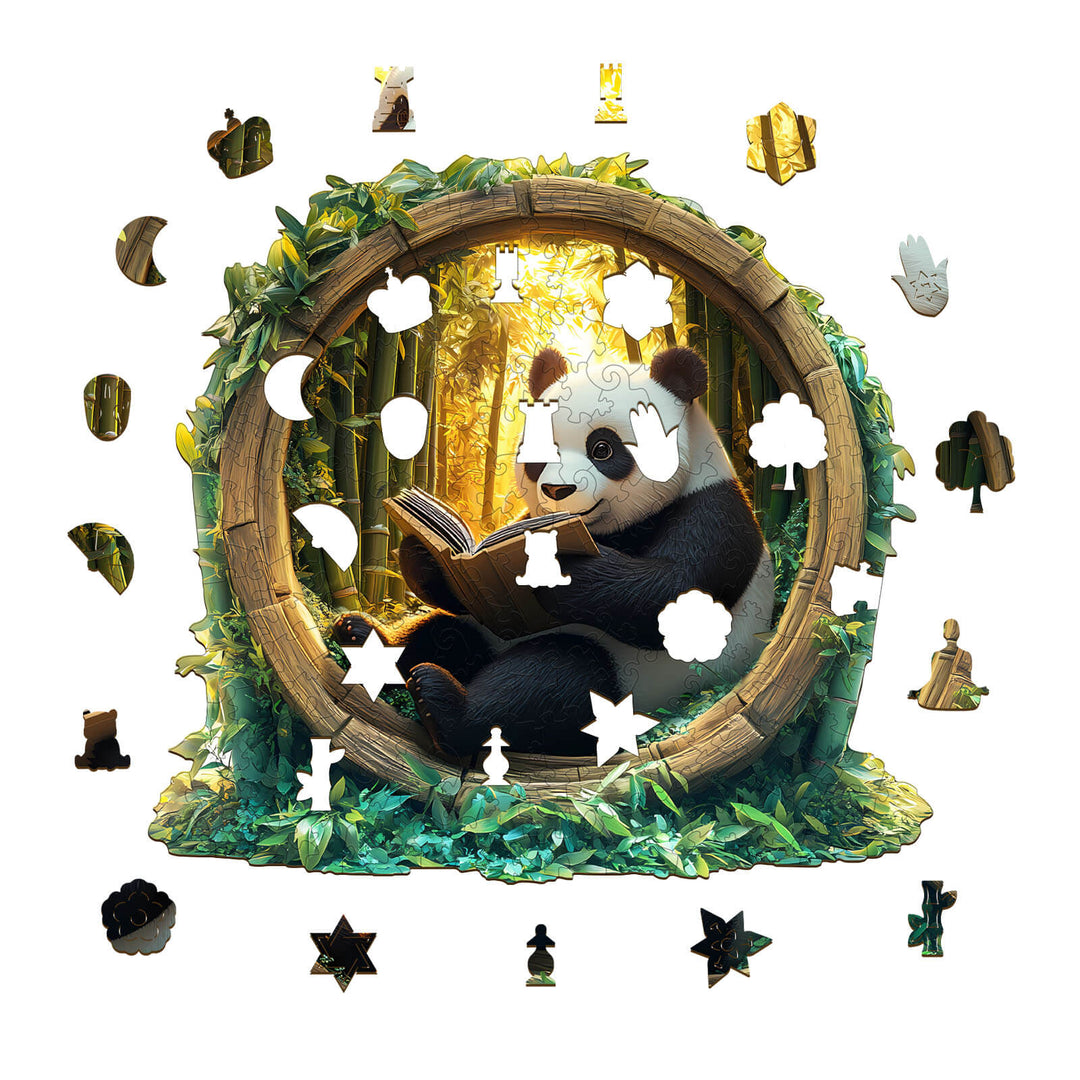 3D Bamboo Grove Scholar Panda Wooden Jigsaw Puzzle - Woodbests