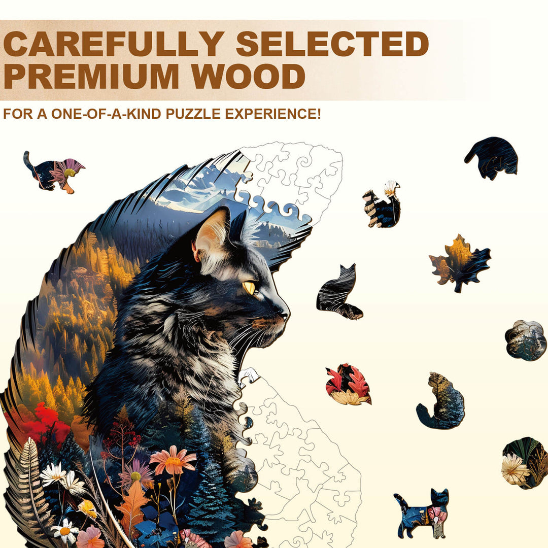 Feather Cat Wooden Jigsaw Puzzle