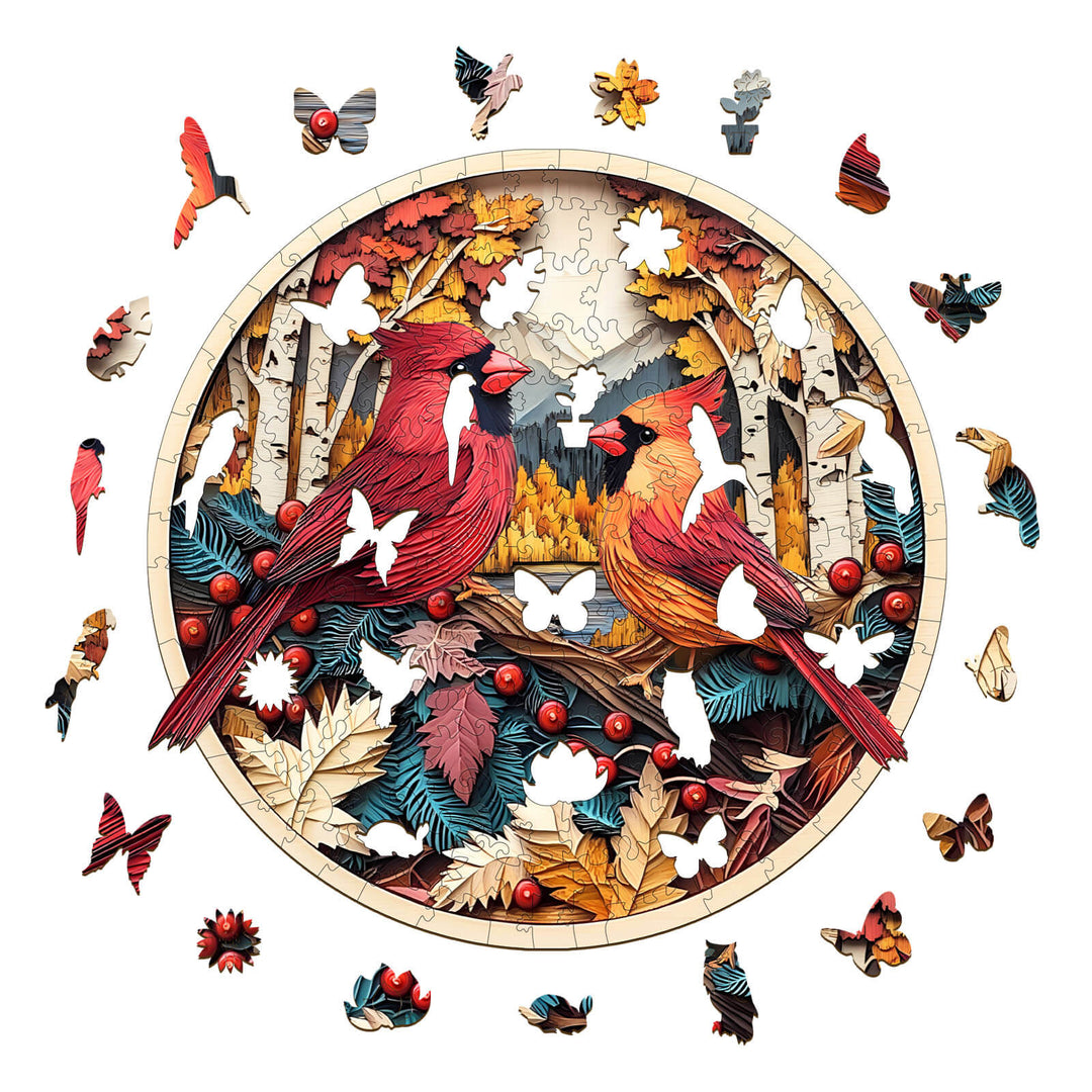 Autumn Cardinal Wooden Jigsaw Puzzle - By Woodbests