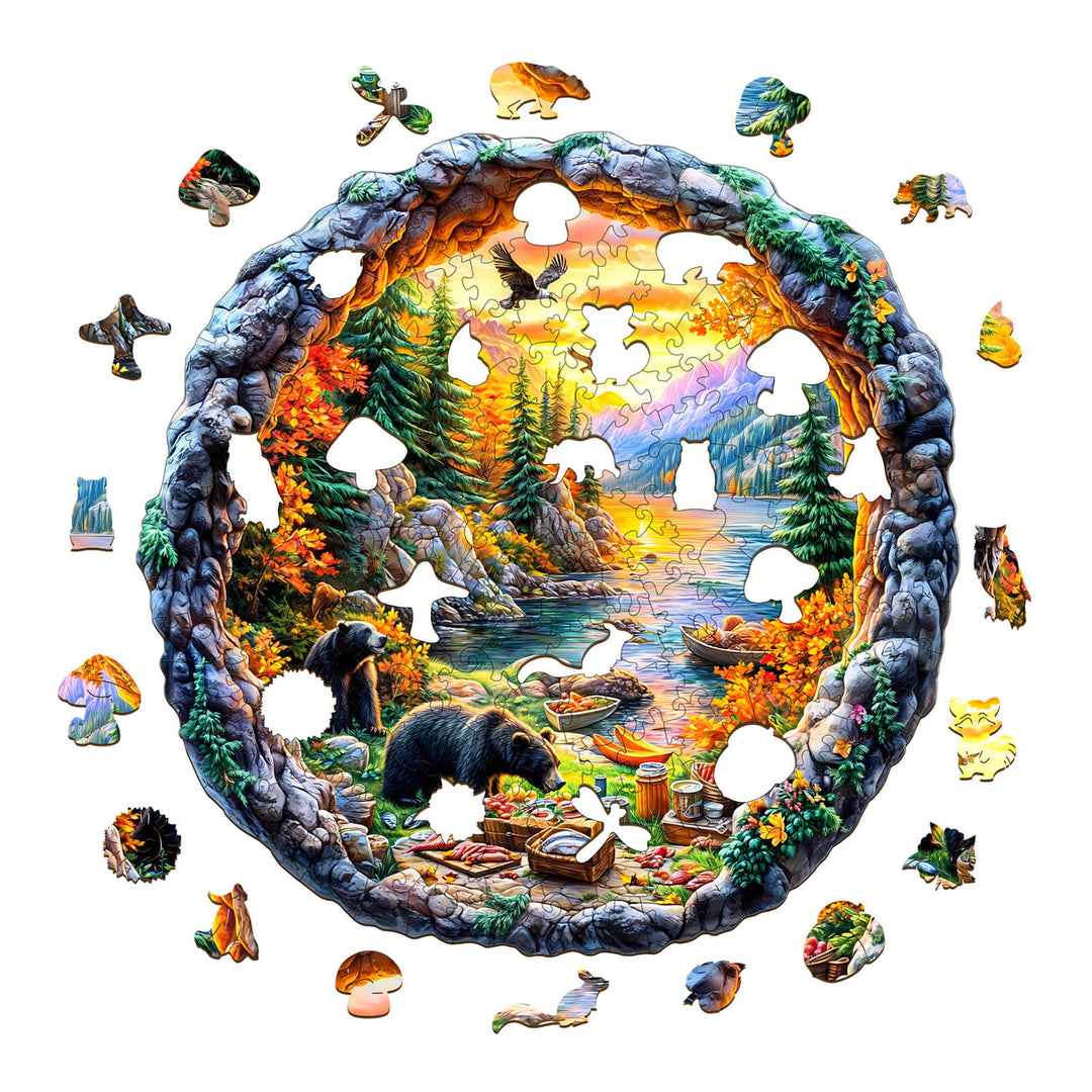 3D Picnic by the lake Wooden Jigsaw Puzzle