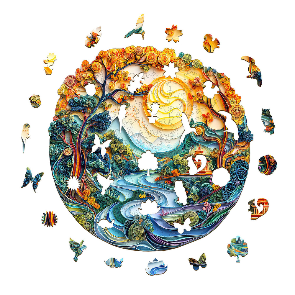 3D Colored Paper Sculpture Landscape Wooden Jigsaw Puzzle - By Woodbests