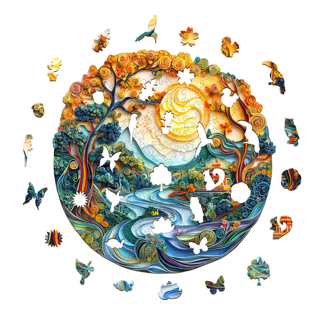 3D Colored Paper Sculpture Landscape Wooden Jigsaw Puzzle - By Woodbests