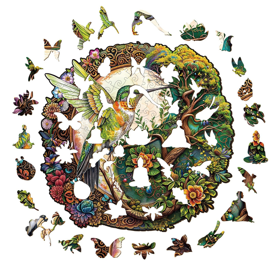 Yin Yang Hummingbird-1 Wooden Jigsaw Puzzle-Woodbests