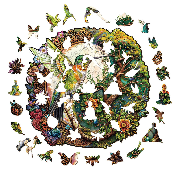 Yin Yang Hummingbird-1 Wooden Jigsaw Puzzle-Woodbests