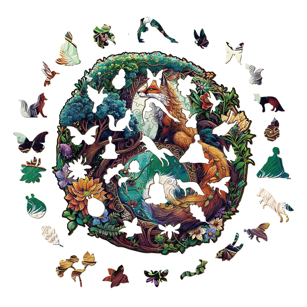 Yin Yang Fox-3 Wooden Jigsaw Puzzle-Woodbests