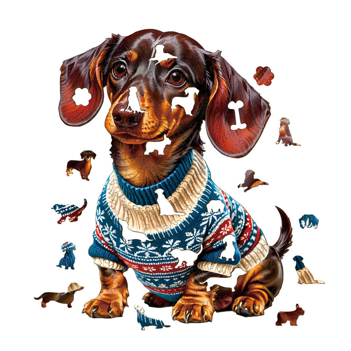 Trendy Dachshund Wooden Jigsaw Puzzle-Woodbests