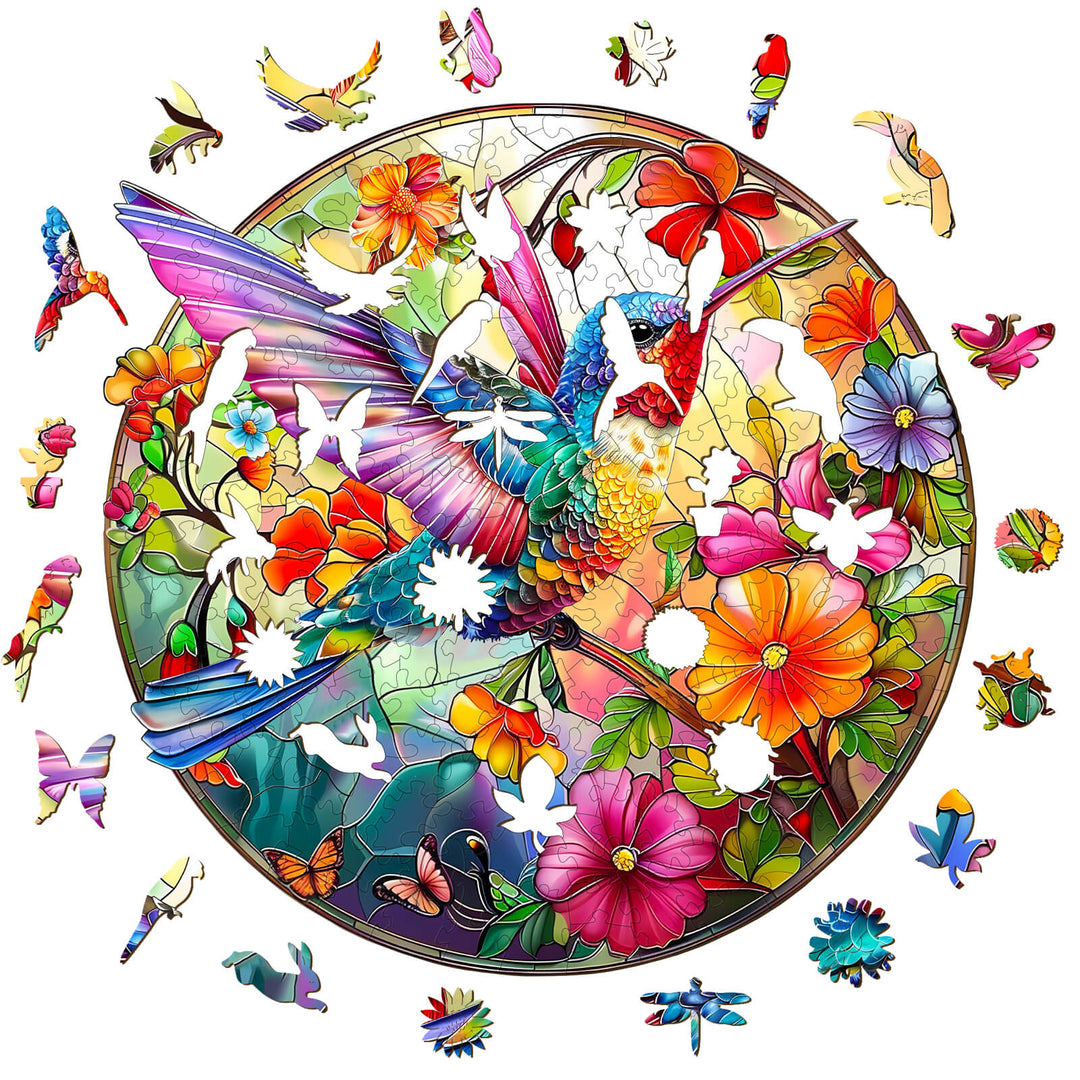 Stained Glass Hummingbird-2 Wooden Jigsaw Puzzle