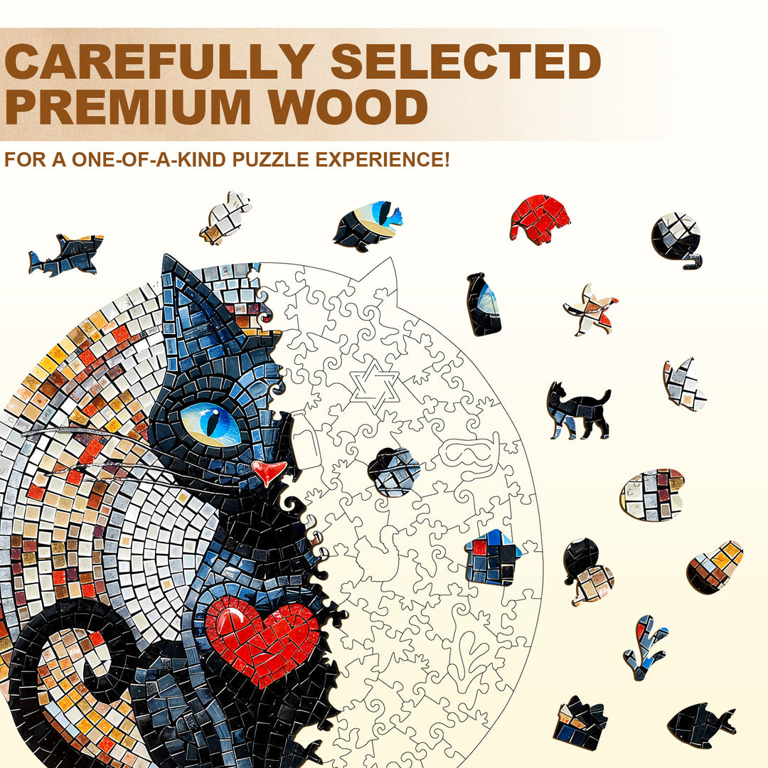 Glass heart Cat Wooden Jigsaw Puzzle