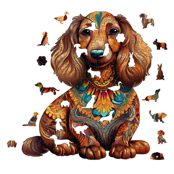Long-haired Dachshund 2 Wooden Jigsaw Puzzle-Woodbests