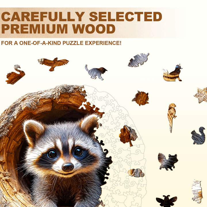 3D Tree Hole Raccoon-1 Wooden Jigsaw Puzzle