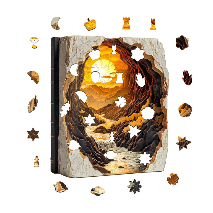 3D Sunset in a Book Wooden Jigsaw Puzzle - Woodbests