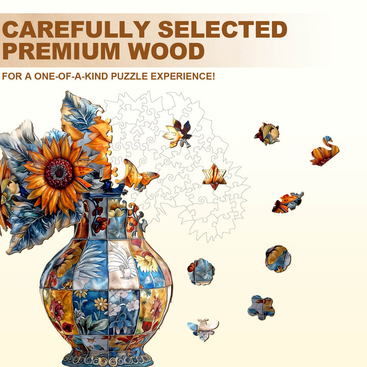 patchwork sunflower Wooden Jigsaw Puzzle