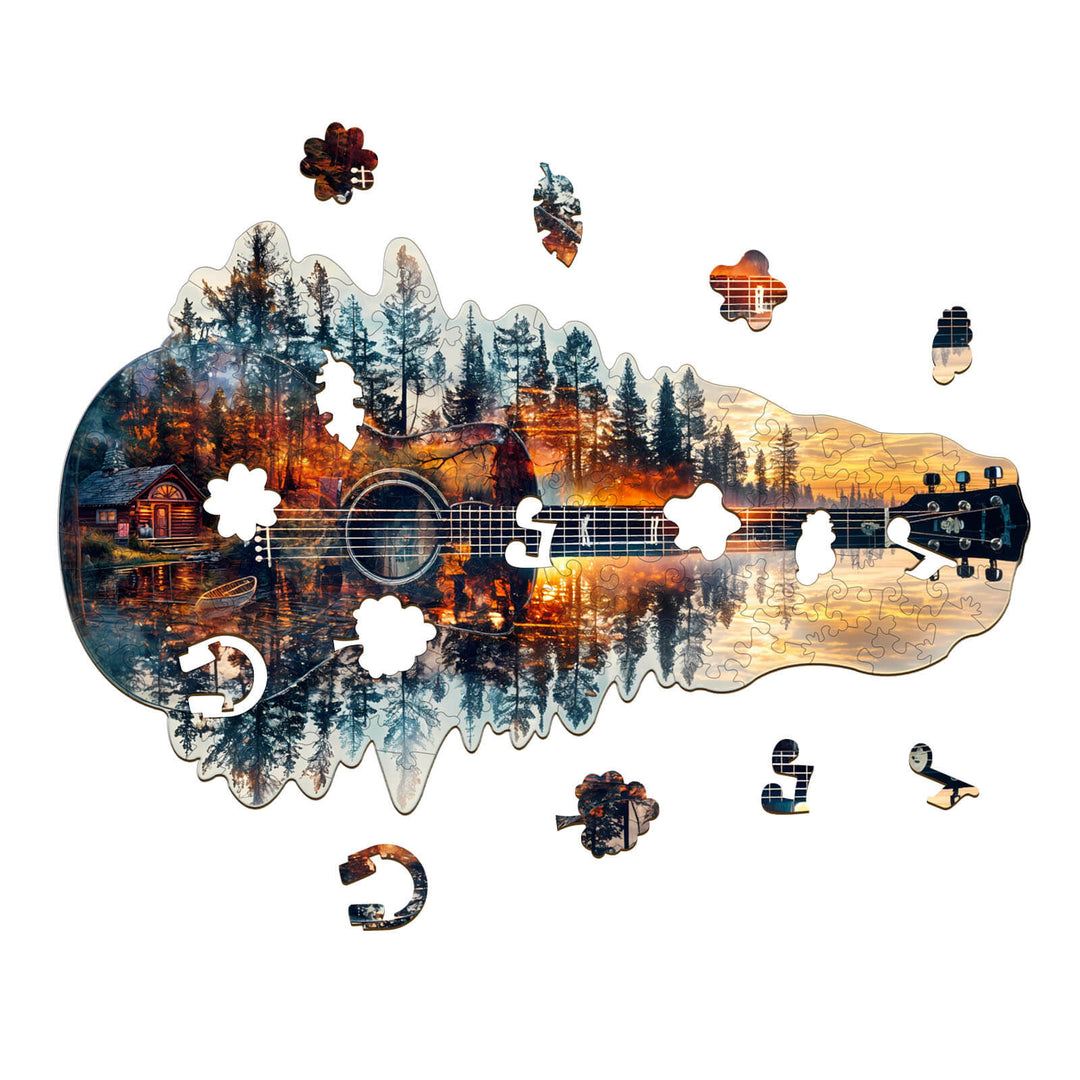 Sunset guitar Wooden Jigsaw Puzzle