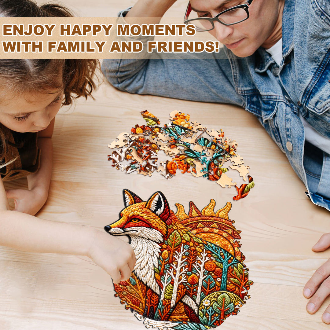 Knitted Autumn Fox Wooden Jigsaw Puzzle