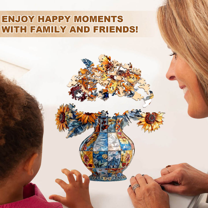 patchwork sunflower Wooden Jigsaw Puzzle