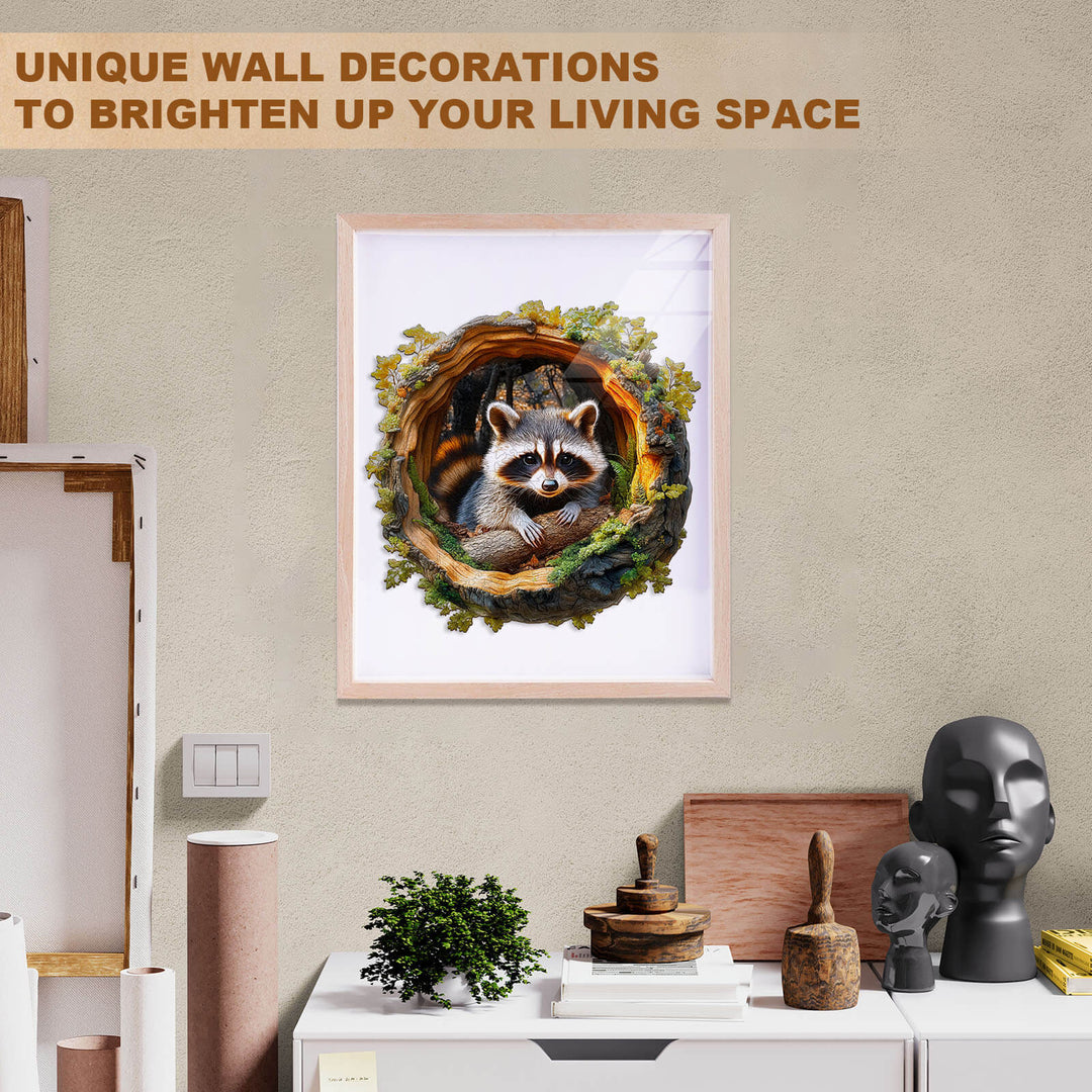 3D Tree hole raccoon-2 Wooden Jigsaw Puzzle