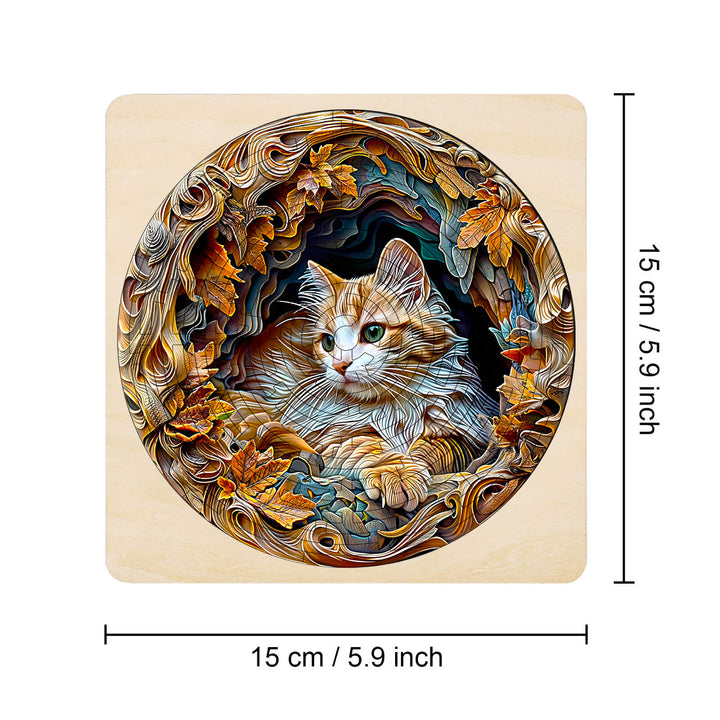 Autumn Cat maze puzzle featuring intricate leaves and a playful cat design, ideal for brain games and focus enhancement.