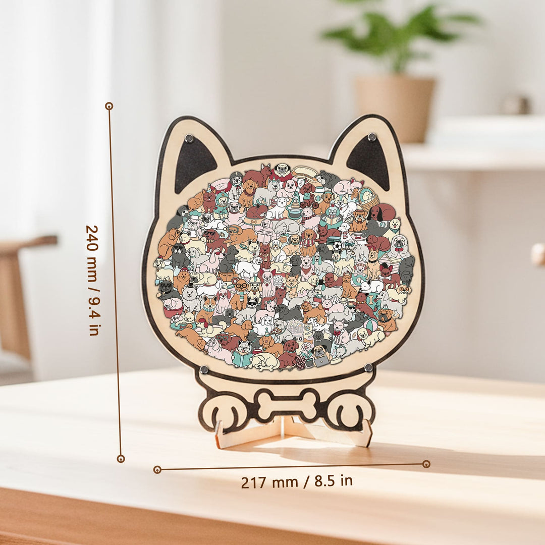 Morandi-Colored Dog Shaped Wooden Jigsaw Puzzle