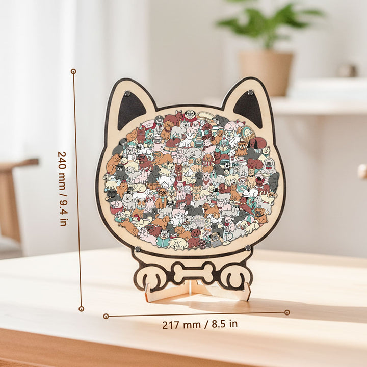 Morandi-Colored Dog Shaped Wooden Jigsaw Puzzle
