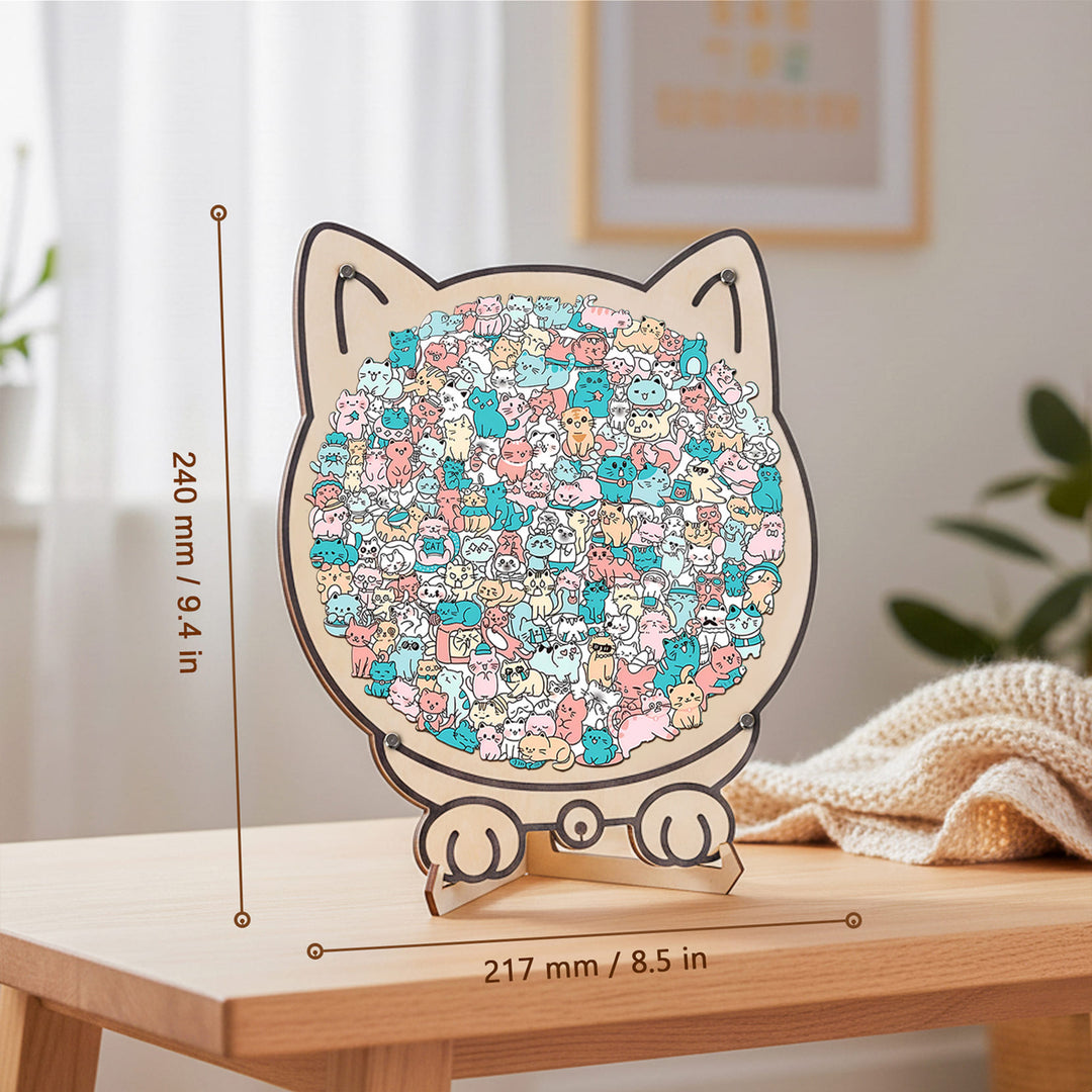 Morandi-Colored Lovely Kitty Shaped Wooden Jigsaw Puzzle