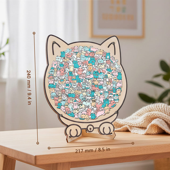 Morandi-Colored Lovely Kitty Shaped Wooden Jigsaw Puzzle