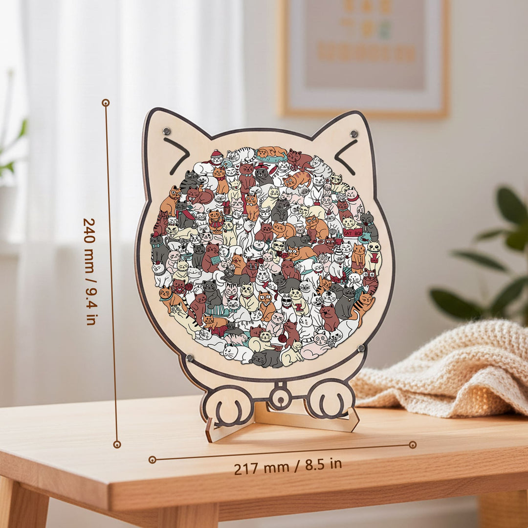 Morandi-Colored Cute Cat Shaped Wooden Jigsaw Puzzle