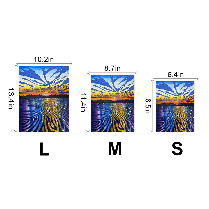 Long River by Sarah Bradfield in three sizes: Large, Medium, and Small. Vibrant landscape painting with water reflections.