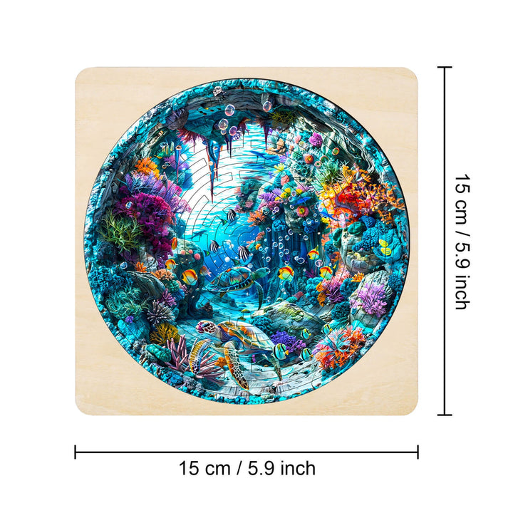Intricate blue ocean maze puzzle featuring vibrant coral, fish, and bubbles, ideal for puzzle enthusiasts and mind games.