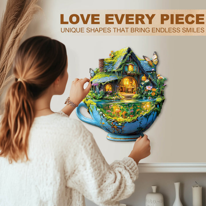 green Field mug Wooden Jigsaw Puzzle