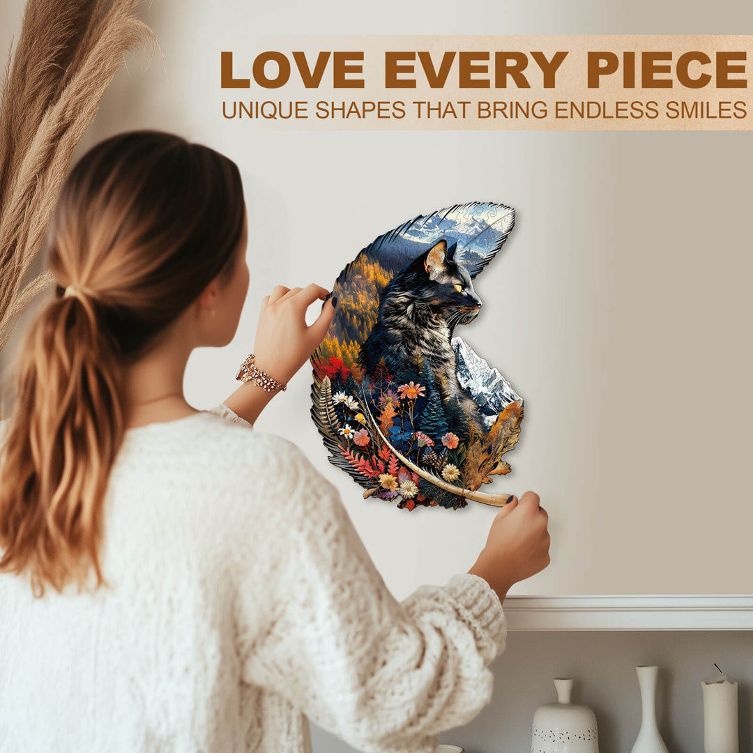 Feather Cat Wooden Jigsaw Puzzle