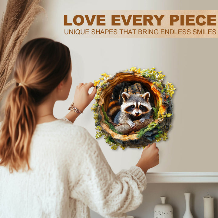 3D Tree hole raccoon-2 Wooden Jigsaw Puzzle