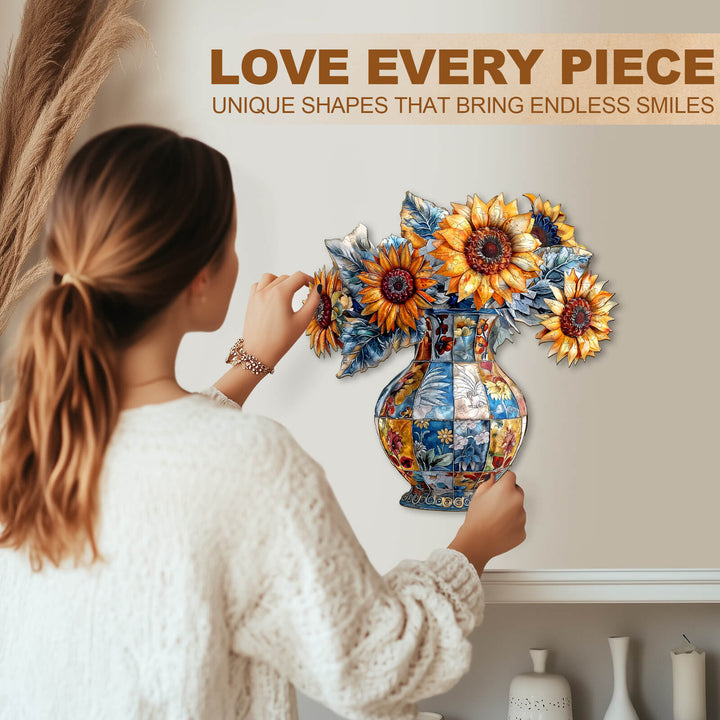 patchwork sunflower Wooden Jigsaw Puzzle