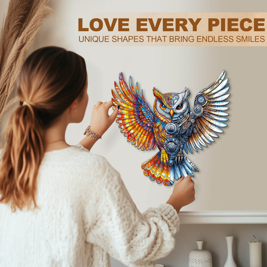 Yin-Yang MechaOwl Wooden Jigsaw Puzzle
