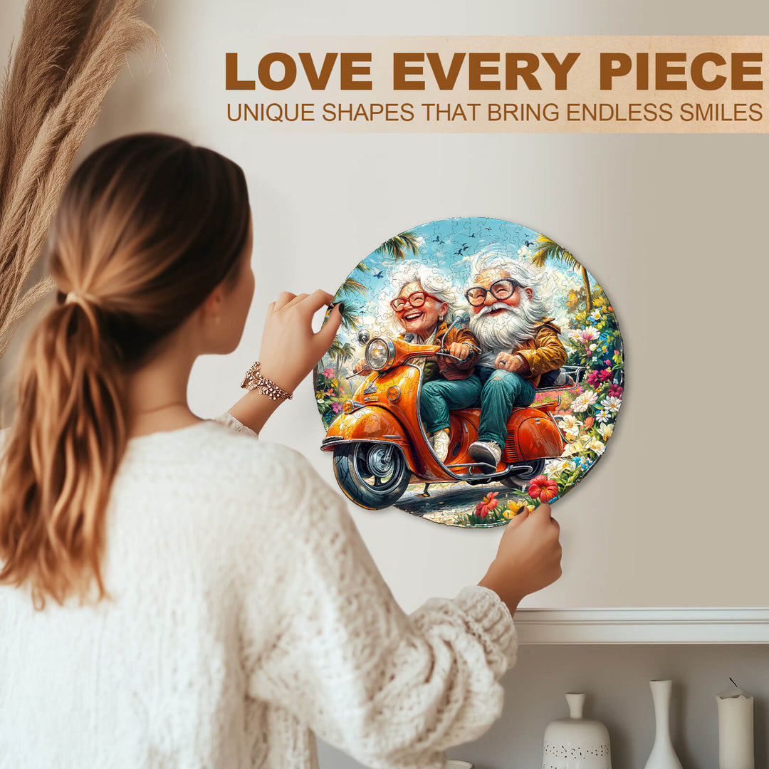 Motorcycle Granny-1 Wooden Jigsaw Puzzle