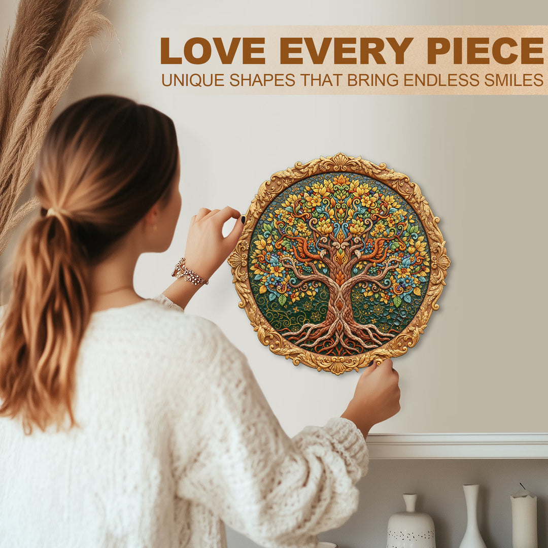 Embroidered Tree of Life Wooden Jigsaw Puzzle