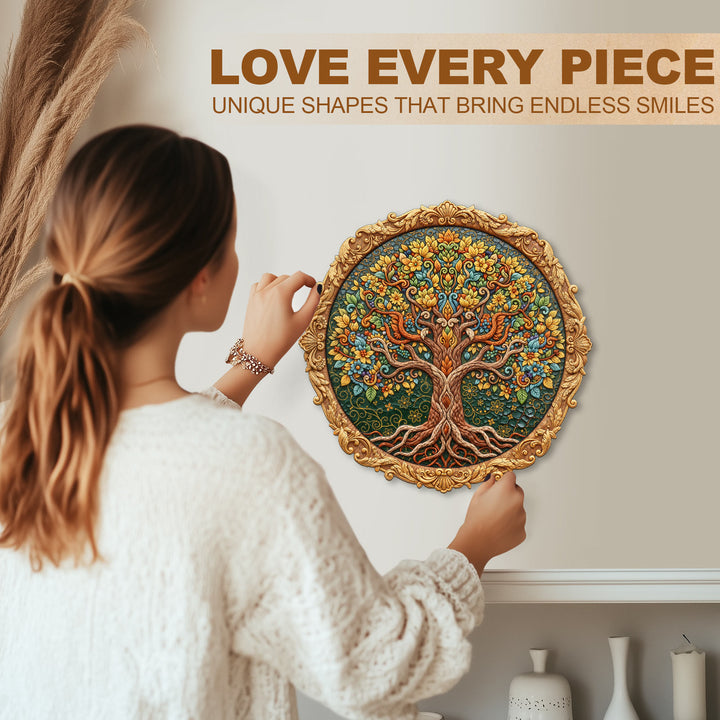 Embroidered Tree of Life Wooden Jigsaw Puzzle