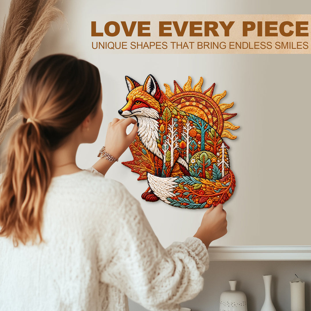 Knitted Autumn Fox Wooden Jigsaw Puzzle