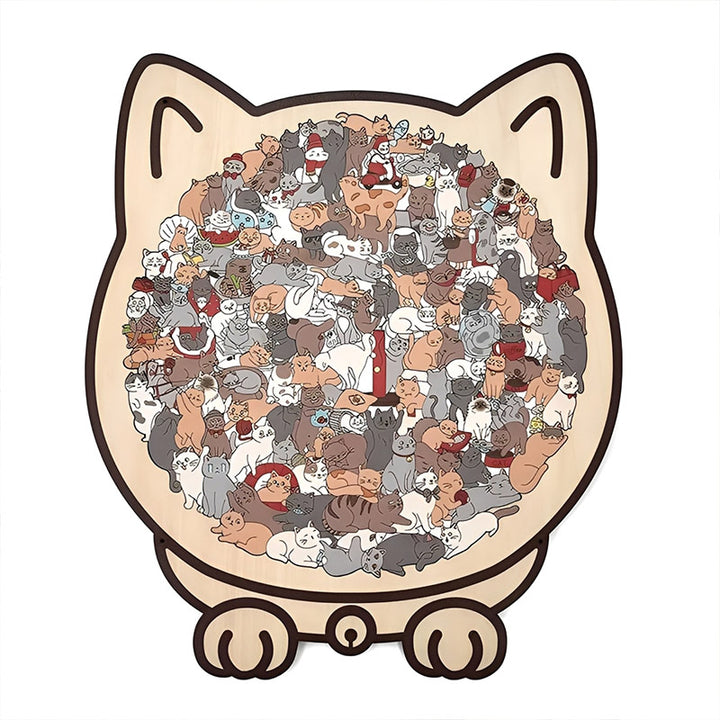 Morandi-Colored Cat Shaped Wooden Jigsaw Puzzle