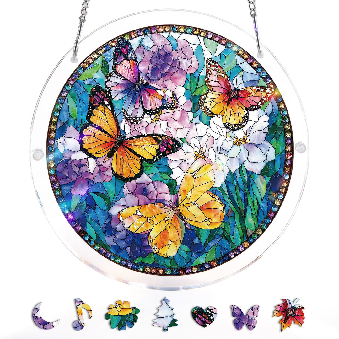 Acrylic Jigsaw Puzzle Suncatcher - Butterflies in Bloom
